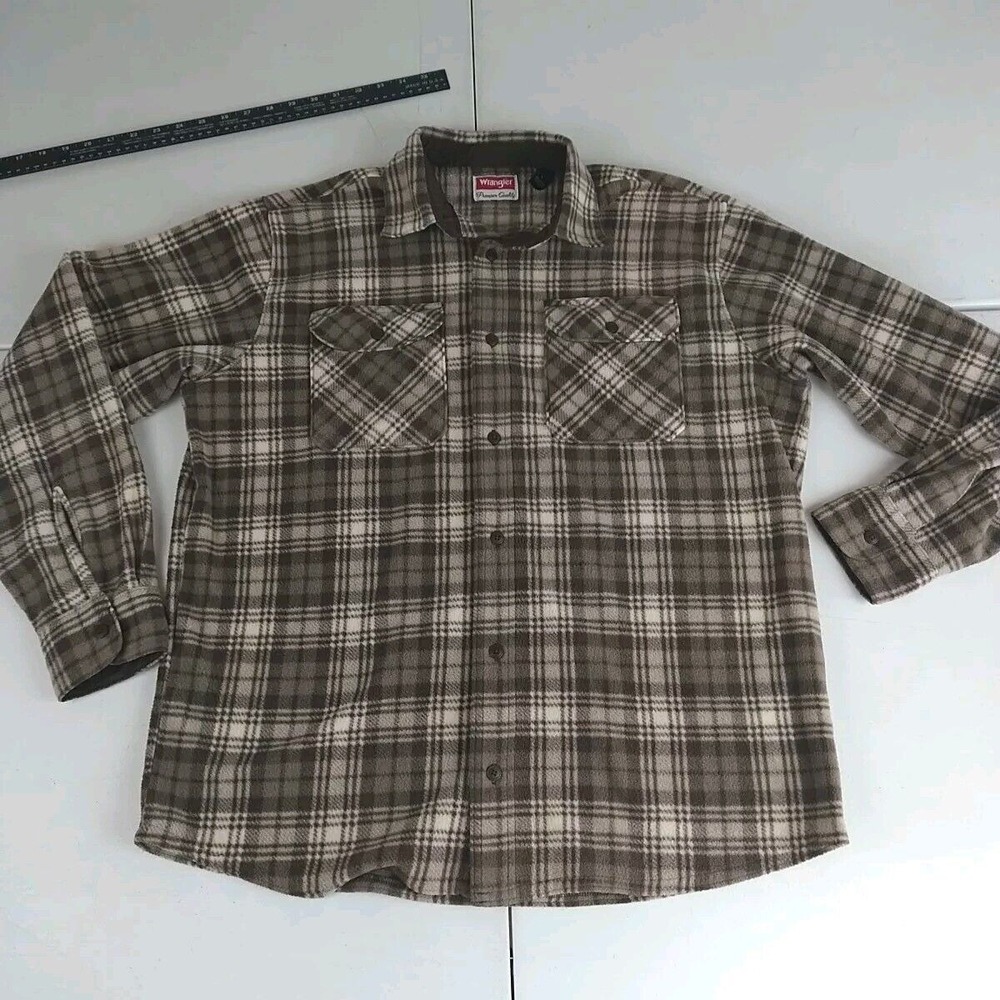 Wrangler Jacket Mens L Brown Plaid‎ Fleece Outdoor Hunting Farming Pockets